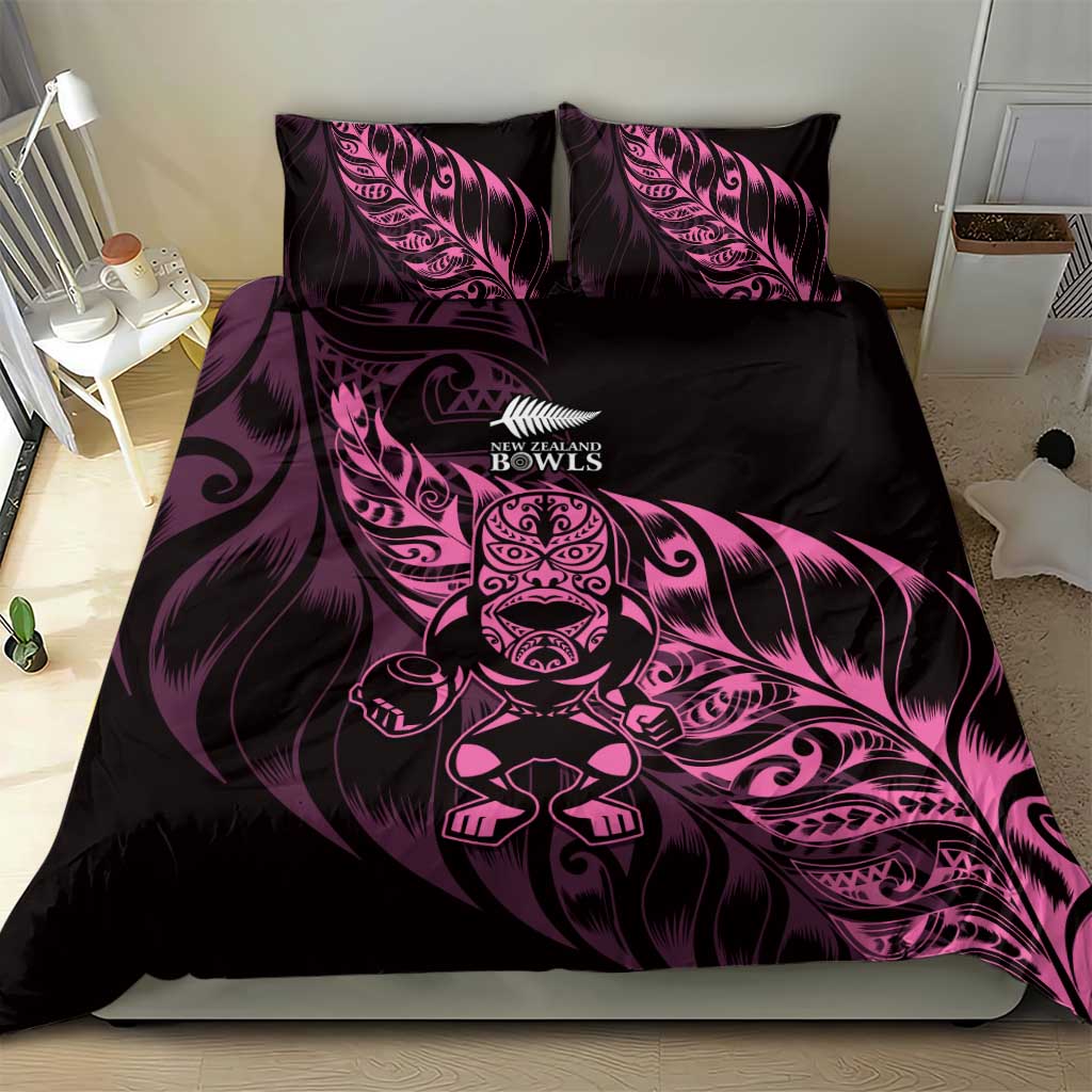 New Zealand Lawn Bowls Bedding Set Pink Maori Warrior Tribal Silver Fern - Aussie Hoodie
