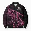 New Zealand Lawn Bowls Custom Bomber Puffer Jacket Pink Maori Warrior Tribal Silver Fern - Aussie Hoodie