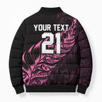 New Zealand Lawn Bowls Custom Bomber Puffer Jacket Pink Maori Warrior Tribal Silver Fern - Aussie Hoodie