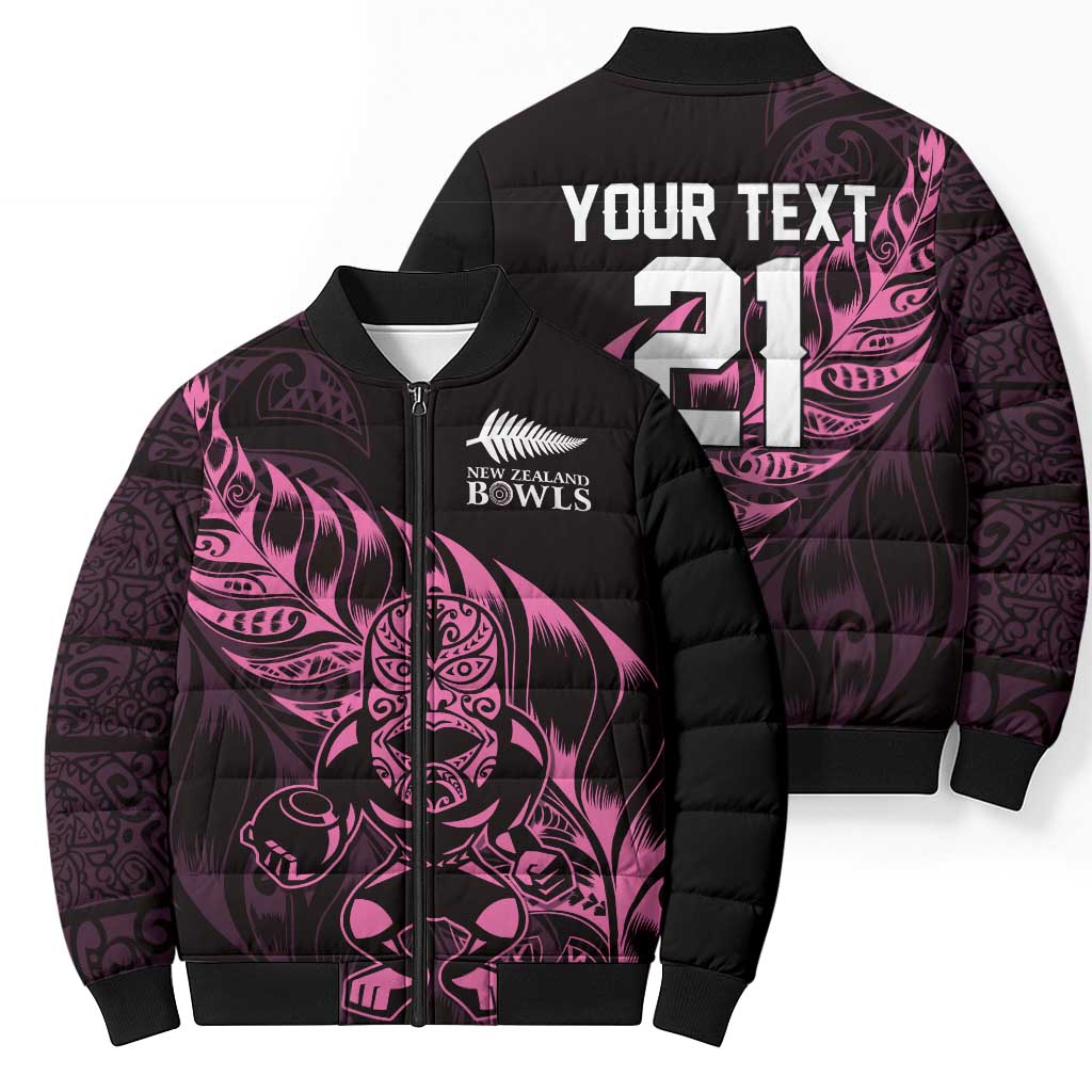 New Zealand Lawn Bowls Custom Bomber Puffer Jacket Pink Maori Warrior Tribal Silver Fern - Aussie Hoodie