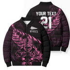 New Zealand Lawn Bowls Custom Bomber Puffer Jacket Pink Maori Warrior Tribal Silver Fern - Aussie Hoodie