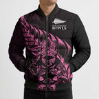 New Zealand Lawn Bowls Custom Bomber Puffer Jacket Pink Maori Warrior Tribal Silver Fern - Aussie Hoodie