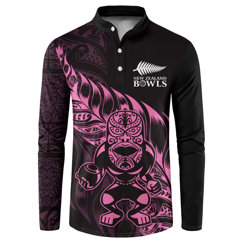 New Zealand Lawn Bowls Custom Button Sweatshirt Pink Maori Warrior Tribal Silver Fern - Aussie Hoodie
