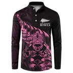 New Zealand Lawn Bowls Custom Button Sweatshirt Pink Maori Warrior Tribal Silver Fern - Aussie Hoodie