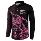New Zealand Lawn Bowls Custom Button Sweatshirt Pink Maori Warrior Tribal Silver Fern - Aussie Hoodie