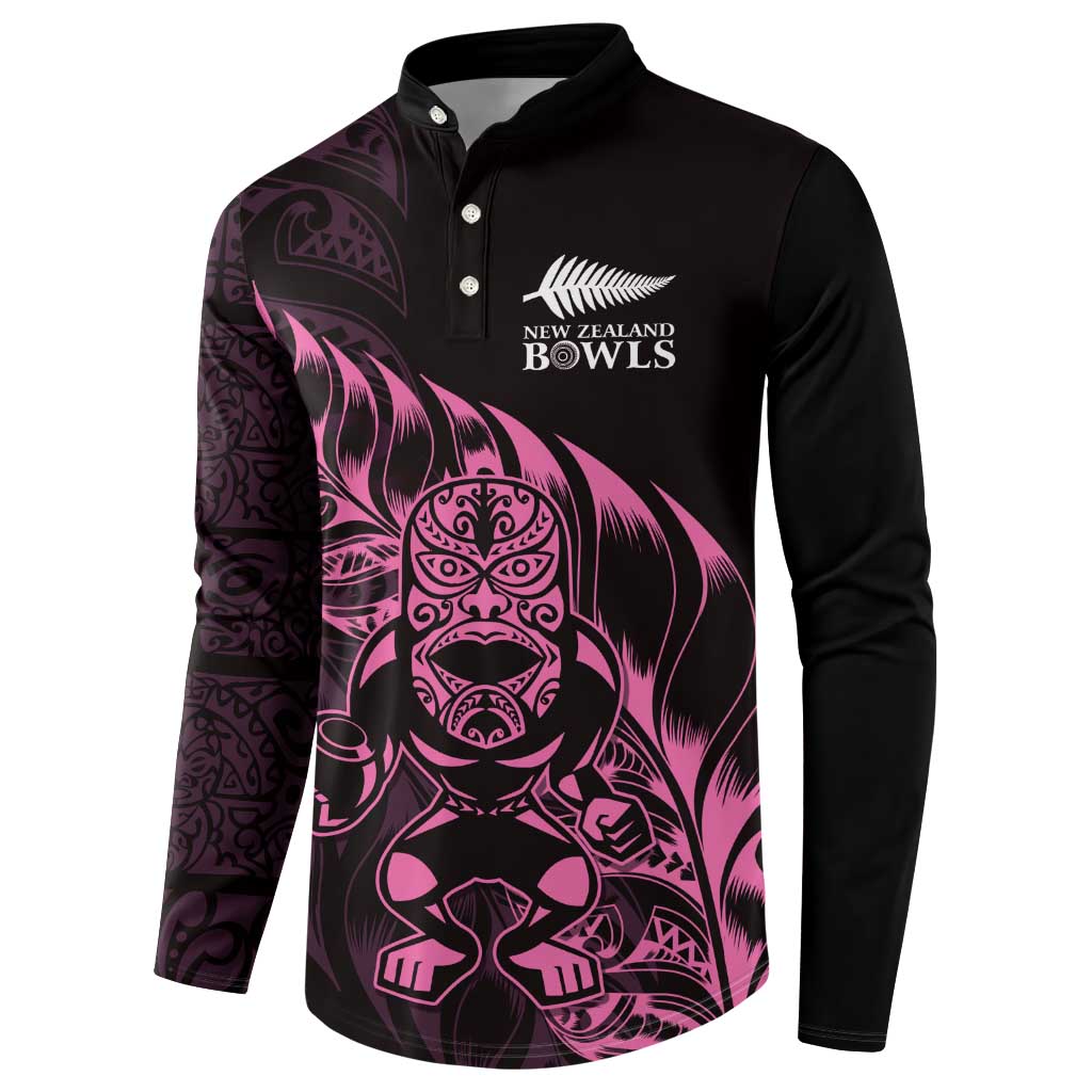 New Zealand Lawn Bowls Custom Button Sweatshirt Pink Maori Warrior Tribal Silver Fern - Aussie Hoodie