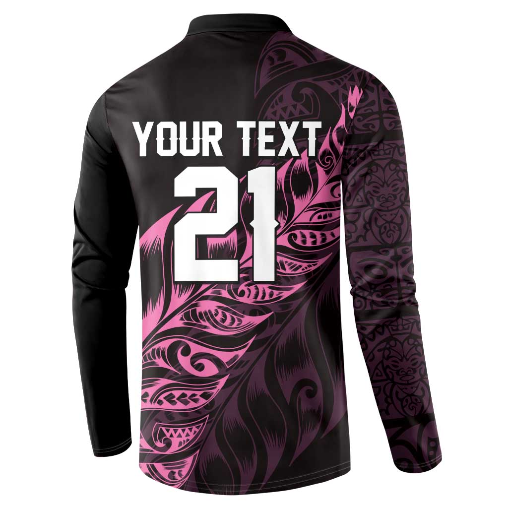 New Zealand Lawn Bowls Custom Button Sweatshirt Pink Maori Warrior Tribal Silver Fern - Aussie Hoodie