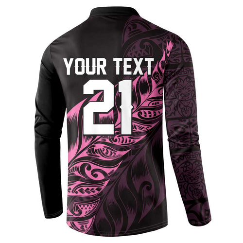 New Zealand Lawn Bowls Custom Button Sweatshirt Pink Maori Warrior Tribal Silver Fern - Aussie Hoodie
