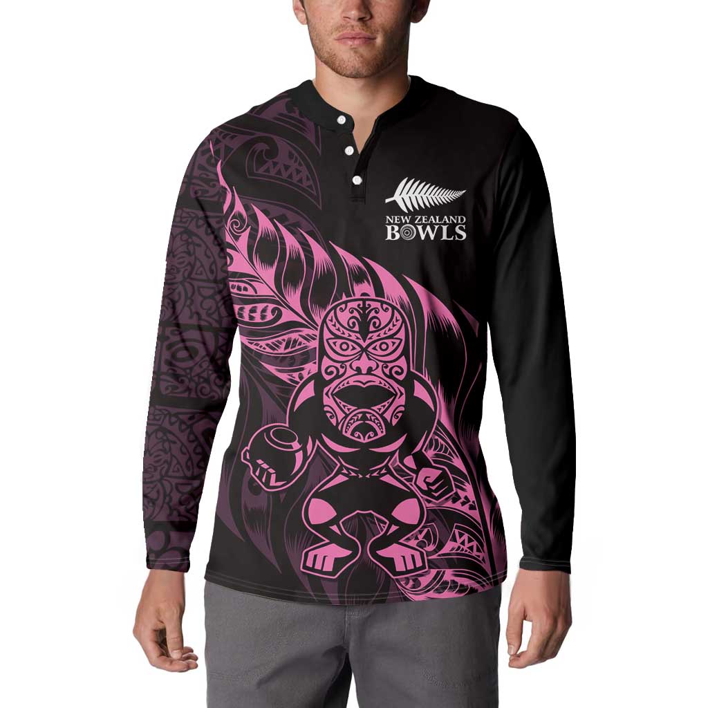 New Zealand Lawn Bowls Custom Button Sweatshirt Pink Maori Warrior Tribal Silver Fern - Aussie Hoodie