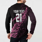 New Zealand Lawn Bowls Custom Button Sweatshirt Pink Maori Warrior Tribal Silver Fern - Aussie Hoodie
