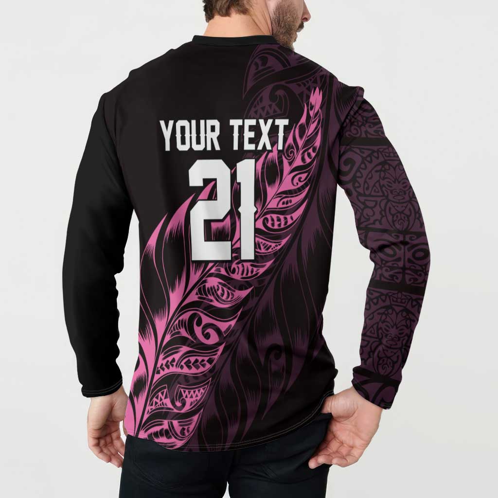 New Zealand Lawn Bowls Custom Button Sweatshirt Pink Maori Warrior Tribal Silver Fern - Aussie Hoodie