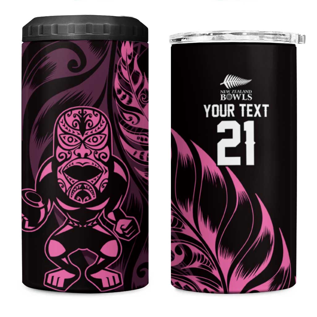 New Zealand Lawn Bowls Custom 4 in 1 Can Cooler Tumbler Pink Maori Warrior Tribal Silver Fern - Aussie Hoodie