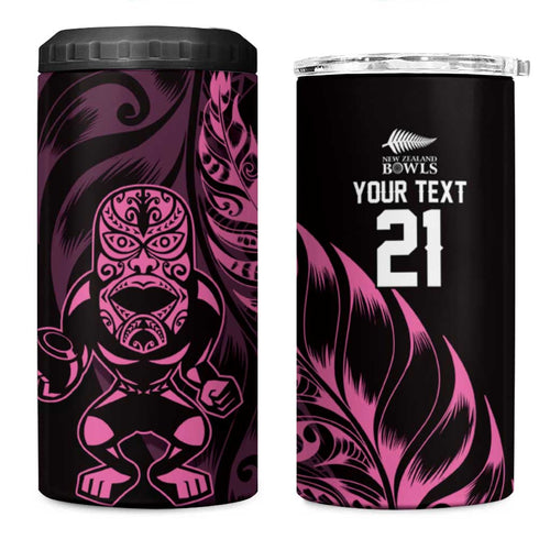 New Zealand Lawn Bowls Custom 4 in 1 Can Cooler Tumbler Pink Maori Warrior Tribal Silver Fern - Aussie Hoodie