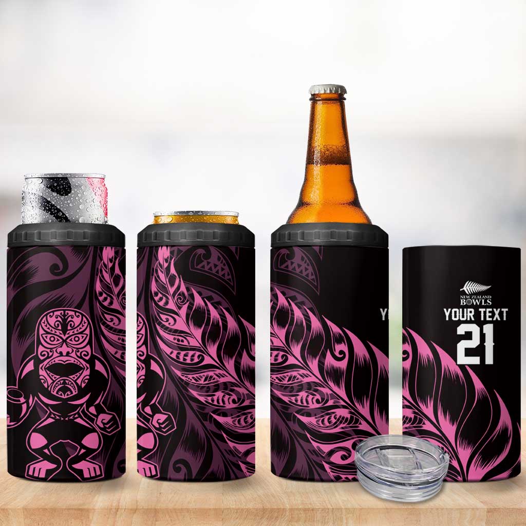 New Zealand Lawn Bowls Custom 4 in 1 Can Cooler Tumbler Pink Maori Warrior Tribal Silver Fern - Aussie Hoodie
