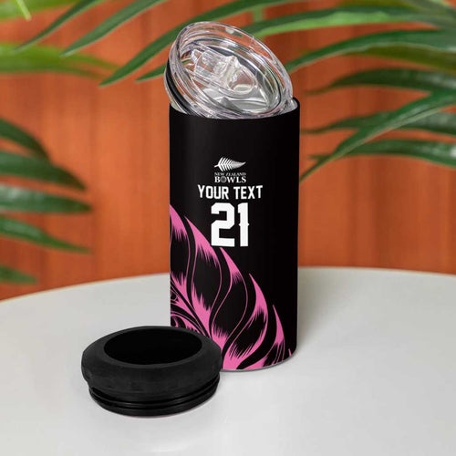 New Zealand Lawn Bowls Custom 4 in 1 Can Cooler Tumbler Pink Maori Warrior Tribal Silver Fern - Aussie Hoodie