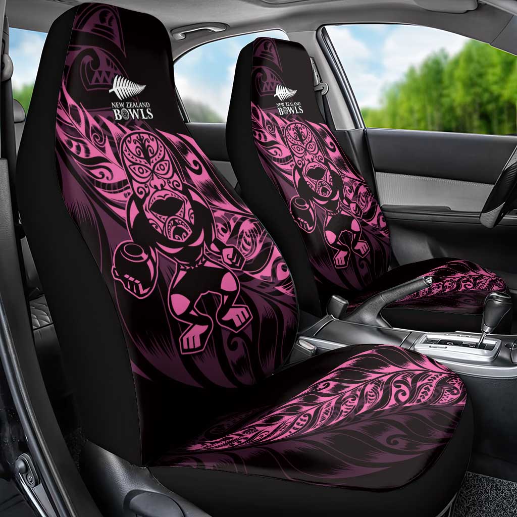 New Zealand Lawn Bowls Car Seat Cover Pink Maori Warrior Tribal Silver Fern - Aussie Hoodie