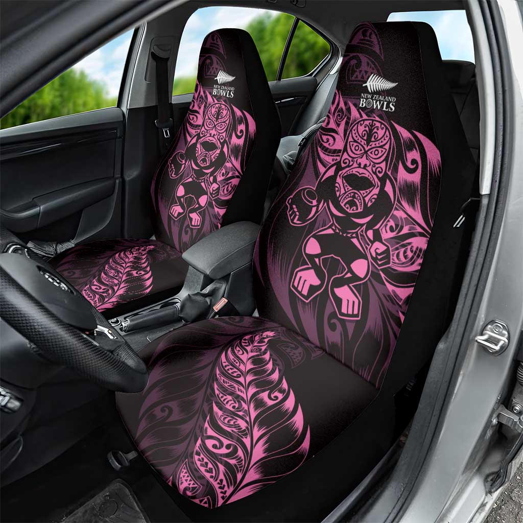 New Zealand Lawn Bowls Car Seat Cover Pink Maori Warrior Tribal Silver Fern - Aussie Hoodie