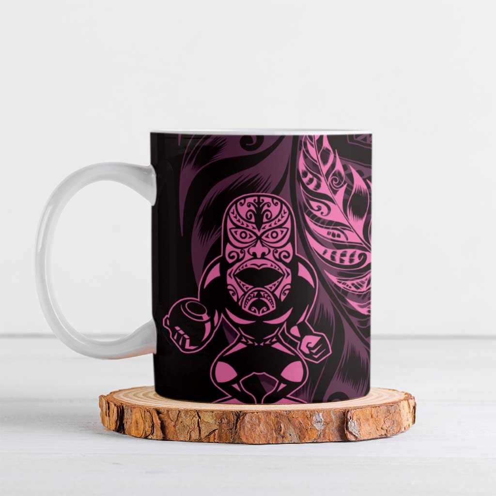 New Zealand Lawn Bowls Custom Ceramic Mug Pink Maori Warrior Tribal Silver Fern - Aussie Hoodie