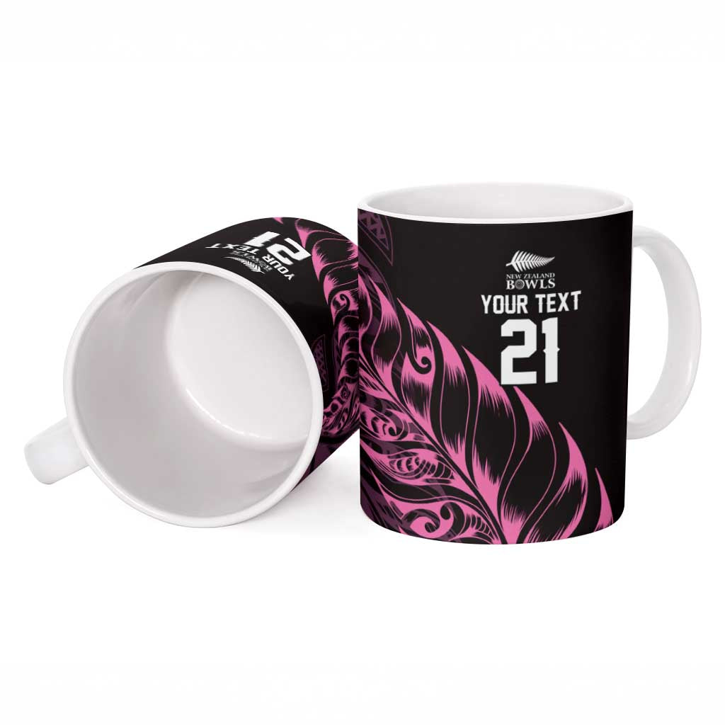 New Zealand Lawn Bowls Custom Ceramic Mug Pink Maori Warrior Tribal Silver Fern - Aussie Hoodie