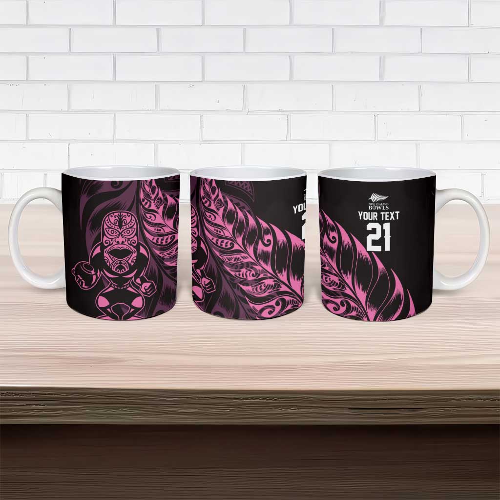 New Zealand Lawn Bowls Custom Ceramic Mug Pink Maori Warrior Tribal Silver Fern - Aussie Hoodie