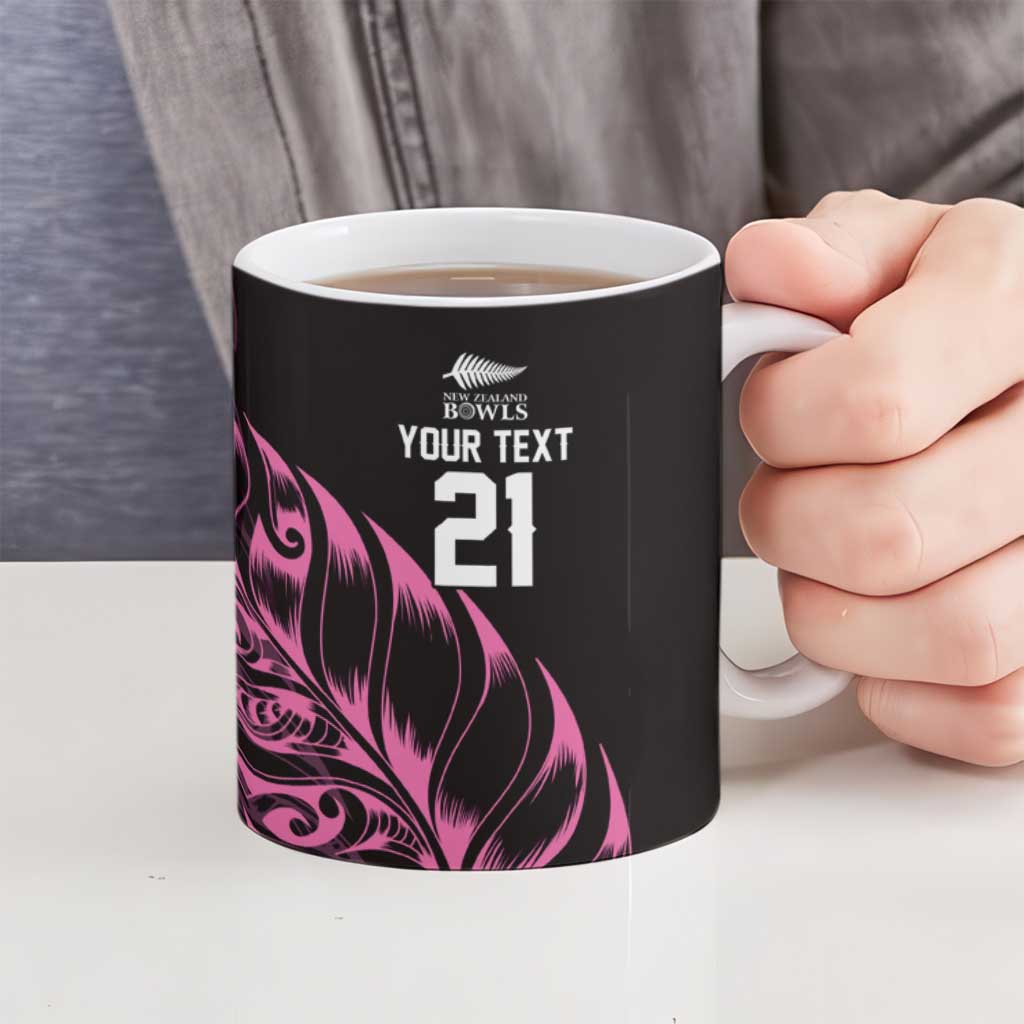 New Zealand Lawn Bowls Custom Ceramic Mug Pink Maori Warrior Tribal Silver Fern - Aussie Hoodie
