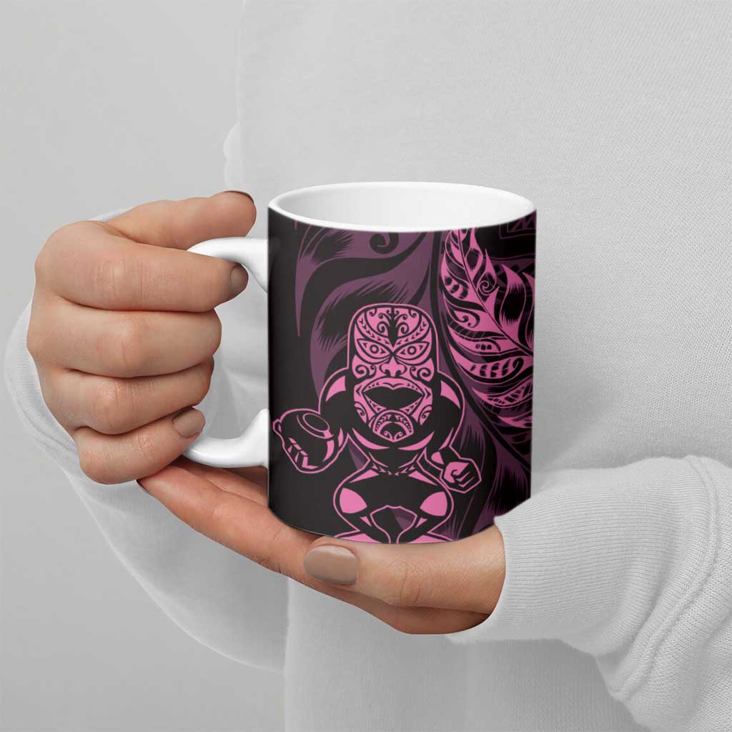 New Zealand Lawn Bowls Custom Ceramic Mug Pink Maori Warrior Tribal Silver Fern - Aussie Hoodie