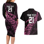New Zealand Lawn Bowls Custom Couples Matching Long Sleeve Bodycon Dress and Hawaiian Shirt Pink Maori Warrior Tribal Silver Fern - Aussie Hoodie