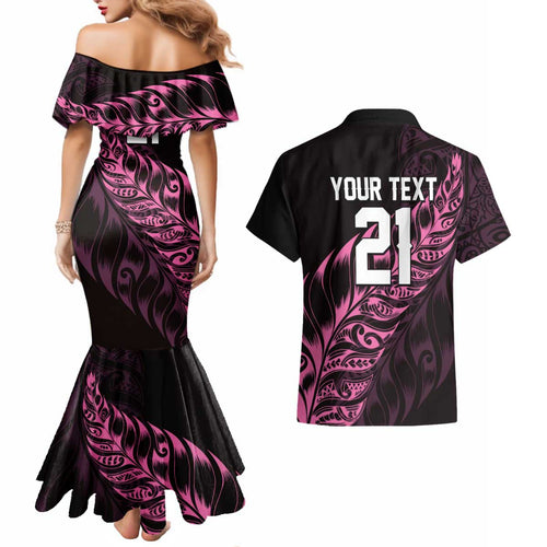 New Zealand Lawn Bowls Custom Couples Matching Mermaid Dress and Hawaiian Shirt Pink Maori Warrior Tribal Silver Fern - Aussie Hoodie