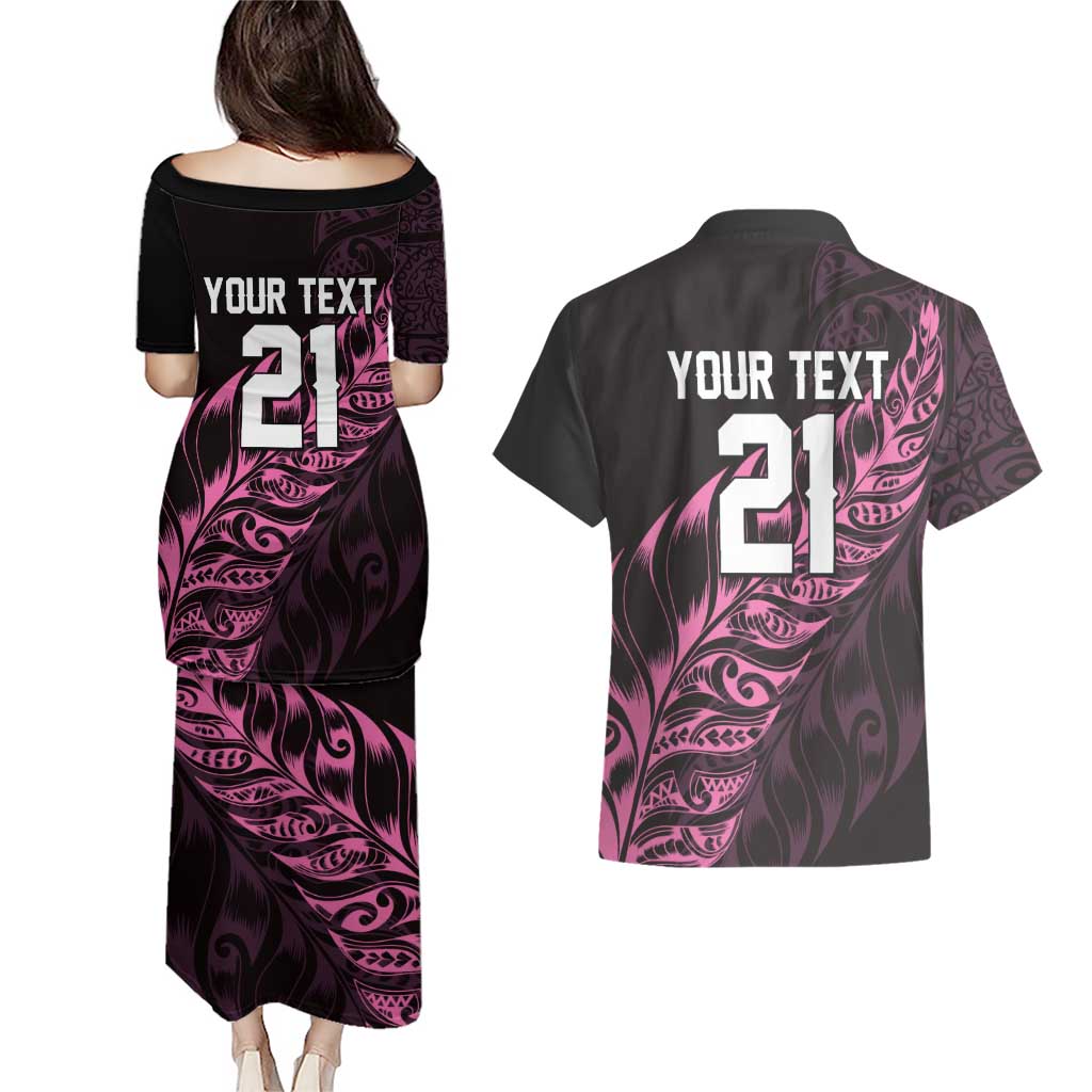 New Zealand Lawn Bowls Custom Couples Matching Puletasi and Hawaiian Shirt Pink Maori Warrior Tribal Silver Fern - Aussie Hoodie