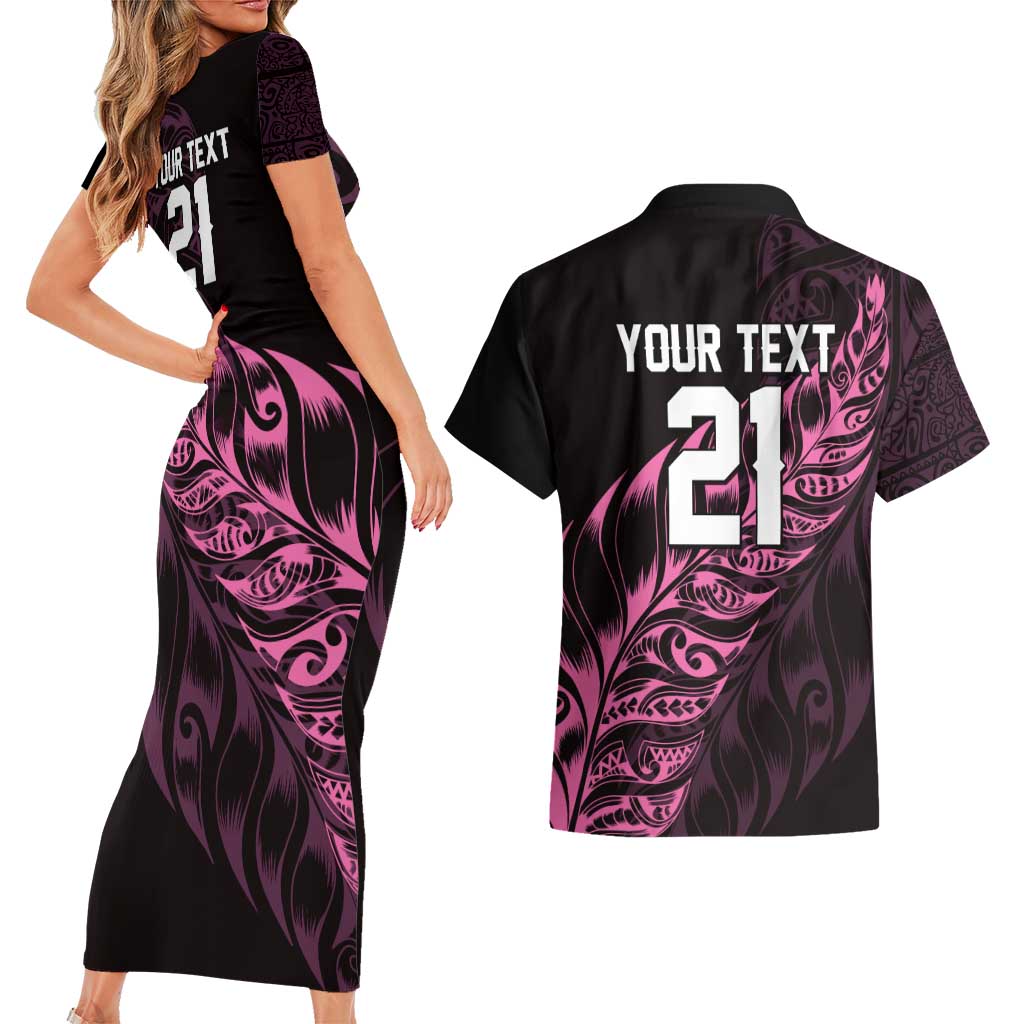 New Zealand Lawn Bowls Custom Couples Matching Short Sleeve Bodycon Dress and Hawaiian Shirt Pink Maori Warrior Tribal Silver Fern - Aussie Hoodie