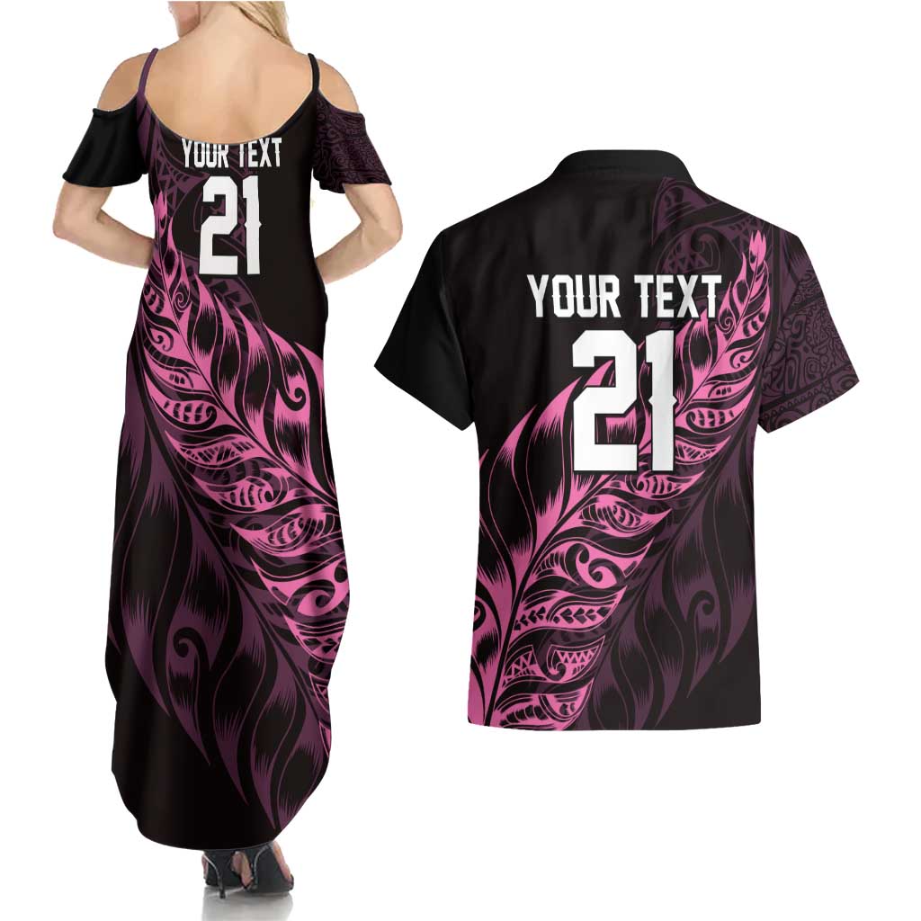 New Zealand Lawn Bowls Custom Couples Matching Summer Maxi Dress and Hawaiian Shirt Pink Maori Warrior Tribal Silver Fern - Aussie Hoodie