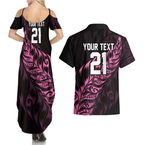 New Zealand Lawn Bowls Custom Couples Matching Summer Maxi Dress and Hawaiian Shirt Pink Maori Warrior Tribal Silver Fern - Aussie Hoodie