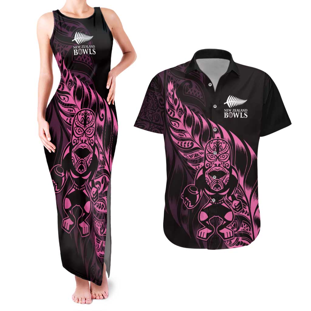 New Zealand Lawn Bowls Custom Couples Matching Tank Maxi Dress and Hawaiian Shirt Pink Maori Warrior Tribal Silver Fern - Aussie Hoodie