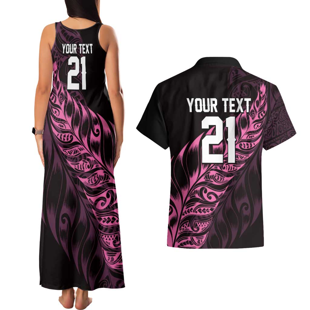 New Zealand Lawn Bowls Custom Couples Matching Tank Maxi Dress and Hawaiian Shirt Pink Maori Warrior Tribal Silver Fern - Aussie Hoodie