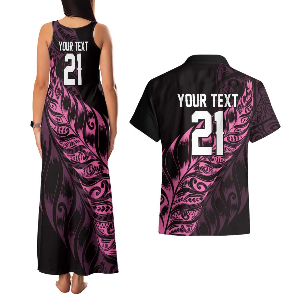 New Zealand Lawn Bowls Custom Couples Matching Tank Maxi Dress and Hawaiian Shirt Pink Maori Warrior Tribal Silver Fern - Aussie Hoodie