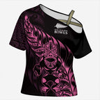 New Zealand Lawn Bowls Custom Cross Shoulder Shirt Pink Maori Warrior Tribal Silver Fern - Aussie Hoodie