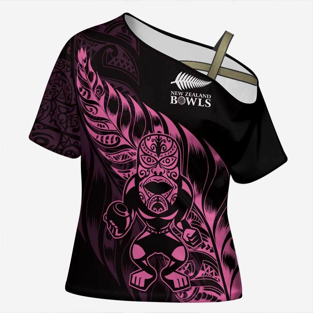 New Zealand Lawn Bowls Custom Cross Shoulder Shirt Pink Maori Warrior Tribal Silver Fern - Aussie Hoodie