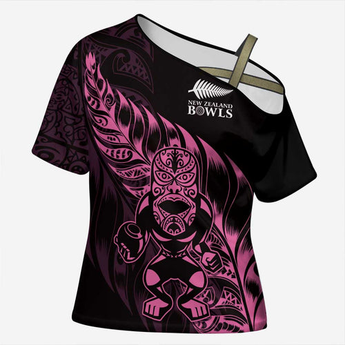 New Zealand Lawn Bowls Custom Cross Shoulder Shirt Pink Maori Warrior Tribal Silver Fern - Aussie Hoodie
