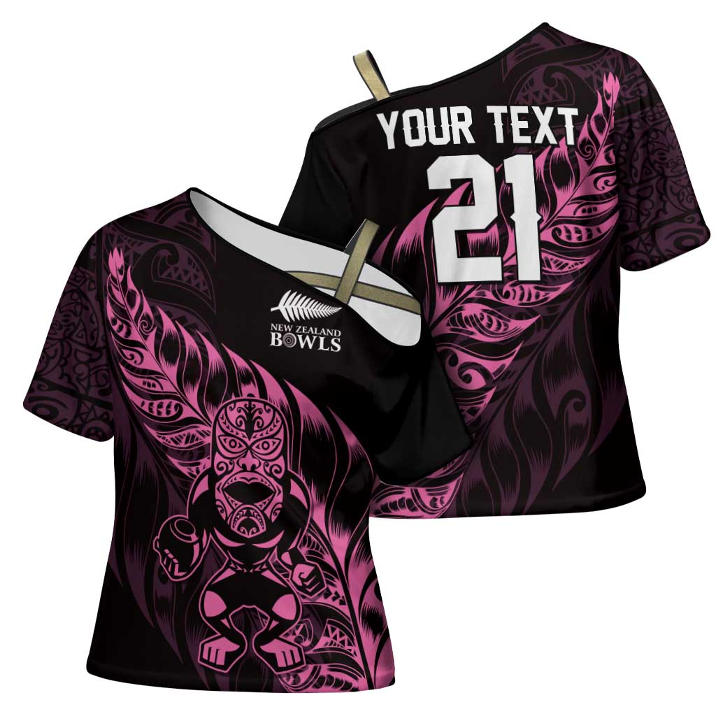 New Zealand Lawn Bowls Custom Cross Shoulder Shirt Pink Maori Warrior Tribal Silver Fern - Aussie Hoodie