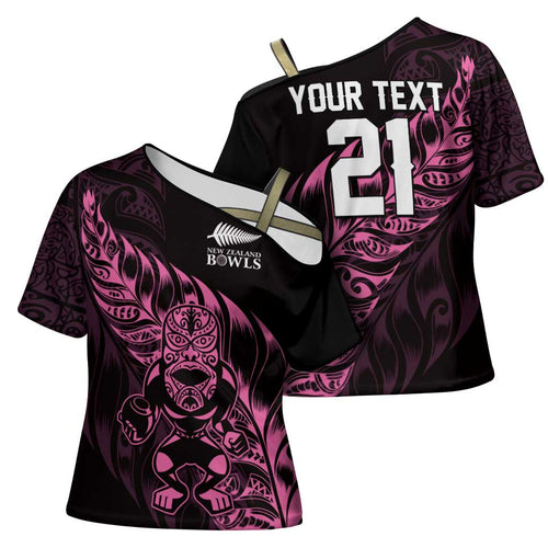 New Zealand Lawn Bowls Custom Cross Shoulder Shirt Pink Maori Warrior Tribal Silver Fern - Aussie Hoodie