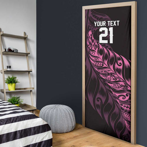 New Zealand Lawn Bowls Custom Door Cover Pink Maori Warrior Tribal Silver Fern - Aussie Hoodie