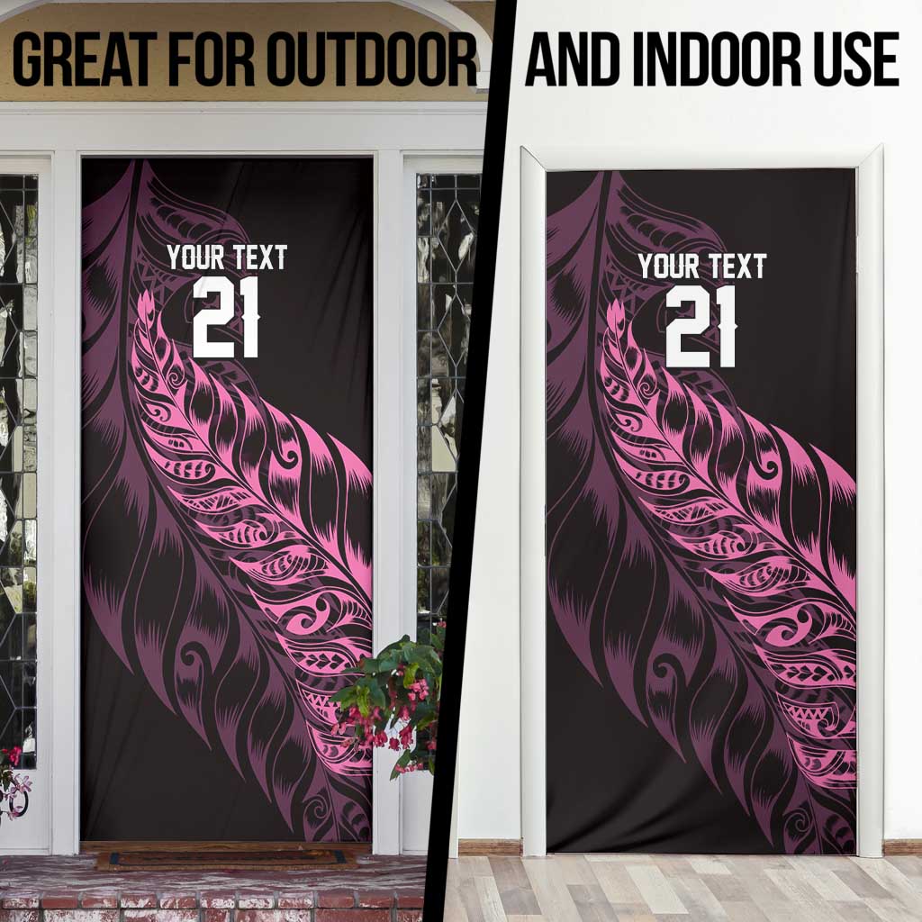 New Zealand Lawn Bowls Custom Door Cover Pink Maori Warrior Tribal Silver Fern - Aussie Hoodie