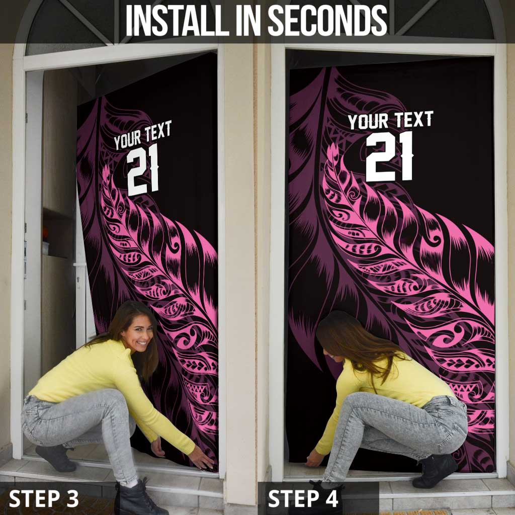 New Zealand Lawn Bowls Custom Door Cover Pink Maori Warrior Tribal Silver Fern - Aussie Hoodie