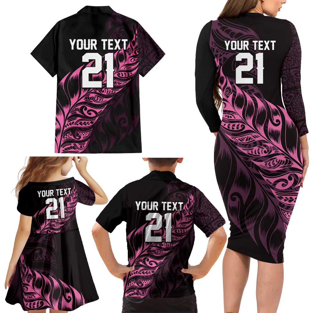 New Zealand Lawn Bowls Custom Family Matching Long Sleeve Bodycon Dress and Hawaiian Shirt Pink Maori Warrior Tribal Silver Fern - Aussie Hoodie