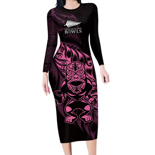 New Zealand Lawn Bowls Custom Family Matching Long Sleeve Bodycon Dress and Hawaiian Shirt Pink Maori Warrior Tribal Silver Fern - Aussie Hoodie