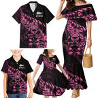 New Zealand Lawn Bowls Custom Family Matching Mermaid Dress and Hawaiian Shirt Pink Maori Warrior Tribal Silver Fern - Aussie Hoodie