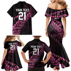 New Zealand Lawn Bowls Custom Family Matching Mermaid Dress and Hawaiian Shirt Pink Maori Warrior Tribal Silver Fern - Aussie Hoodie