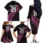 New Zealand Lawn Bowls Custom Family Matching Off The Shoulder Long Sleeve Dress and Hawaiian Shirt Pink Maori Warrior Tribal Silver Fern - Aussie Hoodie