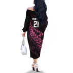 New Zealand Lawn Bowls Custom Family Matching Off The Shoulder Long Sleeve Dress and Hawaiian Shirt Pink Maori Warrior Tribal Silver Fern - Aussie Hoodie