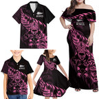 New Zealand Lawn Bowls Custom Family Matching Off Shoulder Maxi Dress and Hawaiian Shirt Pink Maori Warrior Tribal Silver Fern - Aussie Hoodie